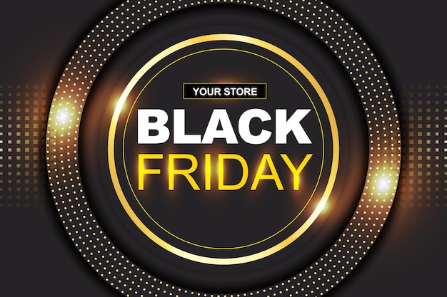 Black friday sale banner background with realistic 3d objects