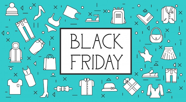 Vettore fondo dell'insegna di vendita di black friday con il modello sottile dei vestiti di linea