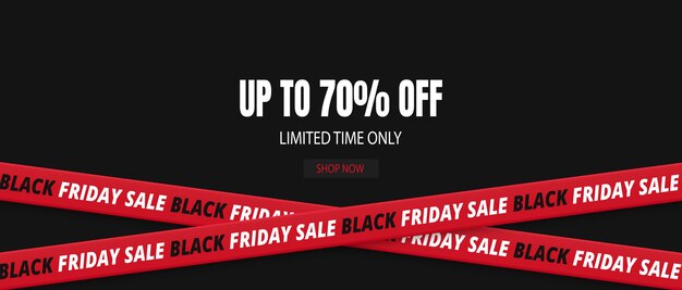 Black friday sale banner discount background with red tape vector