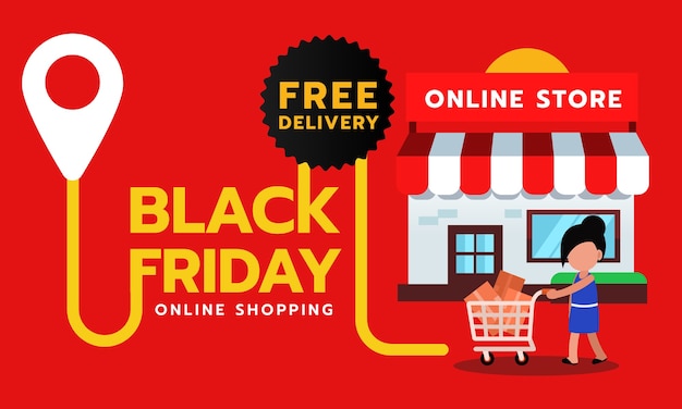 Black friday sale banner, free delivery for online shopping.