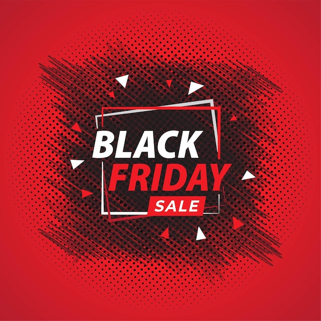 Black friday sale banner met krabbels en halftone ornament op rode kleur achtergrond