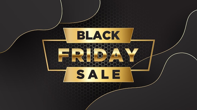black friday sale banner poster dark background with combination of golden and black color horiz