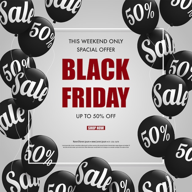 Black friday sale banner and poster design with balloons.vector illustration.