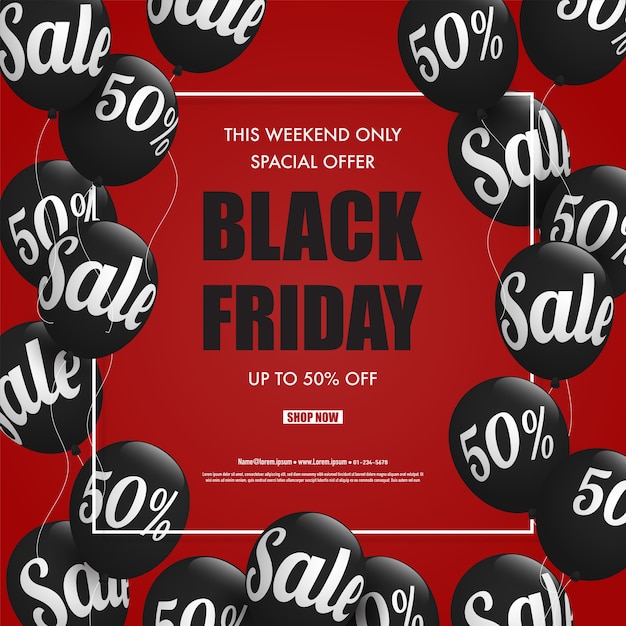 Black friday sale banner and poster design with balloons.vector illustration.