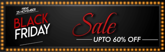 black friday sale banner poster layout design red color on dark background