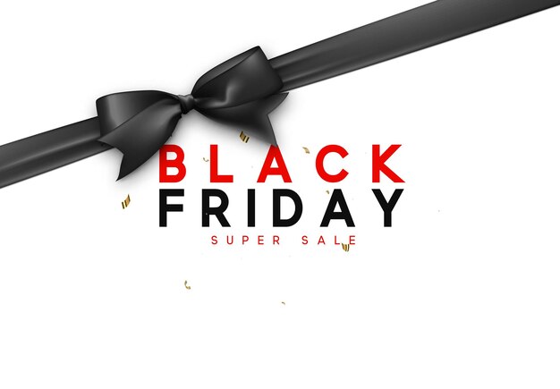 Black Friday sale, banner, poster, logo. Background black ribbon bow.