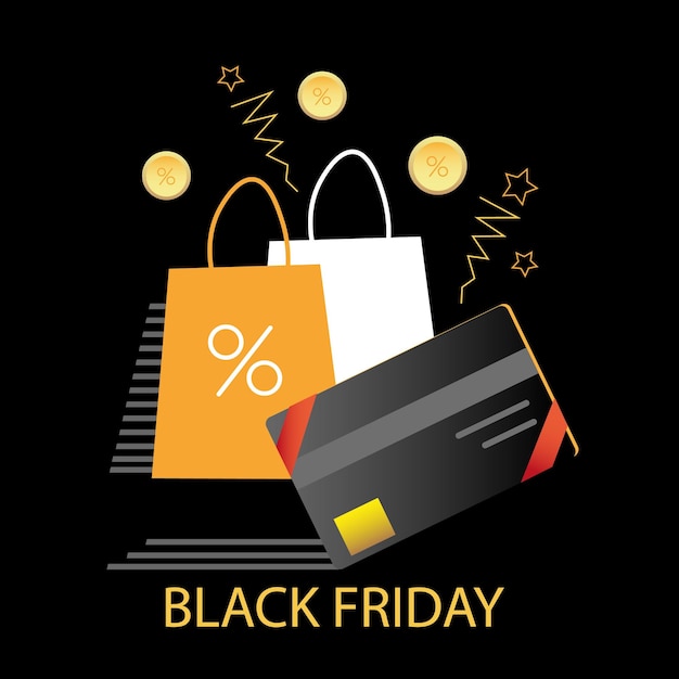 Black friday sale banner poster logo gouden kleur op donkere achtergrond