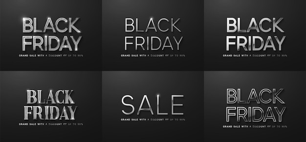 Black Friday Sale. Banner, poster, logo silver color on dark background.