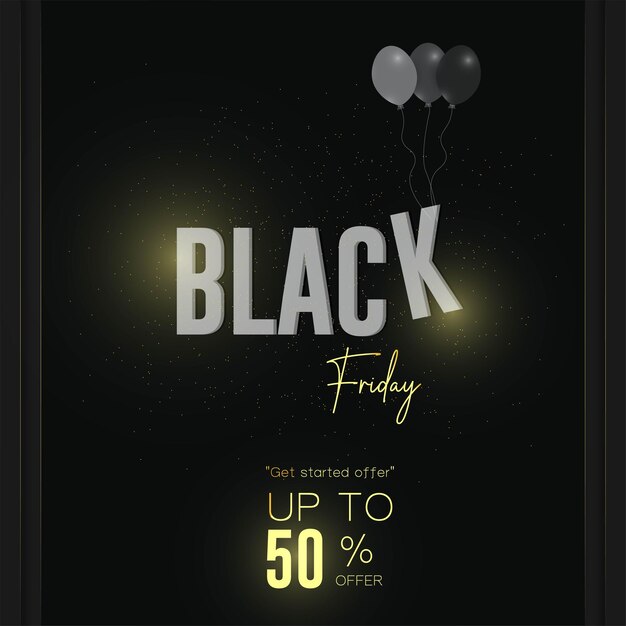 Vector black friday sale banner poster with discount golden text and balloon design vector illustration