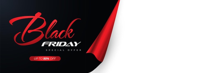 Vector black friday sale banner or poster with open gift wrap paper advertising and promotion banner design for black friday campaign shopping website header template