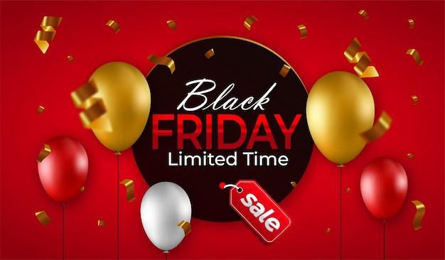 Black friday sale banner prmotion template on red background