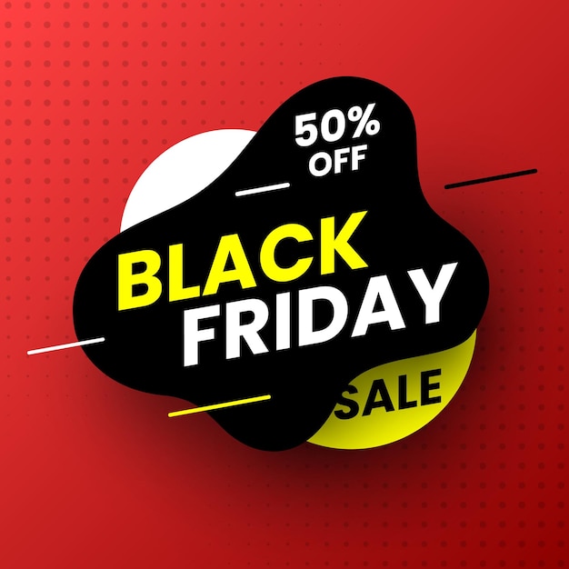 Black friday sale banner on red background 50 off Vector illustration