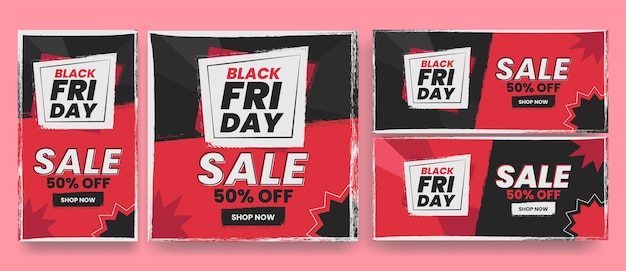 Black Friday sale banner set. Social media post or web ads design template