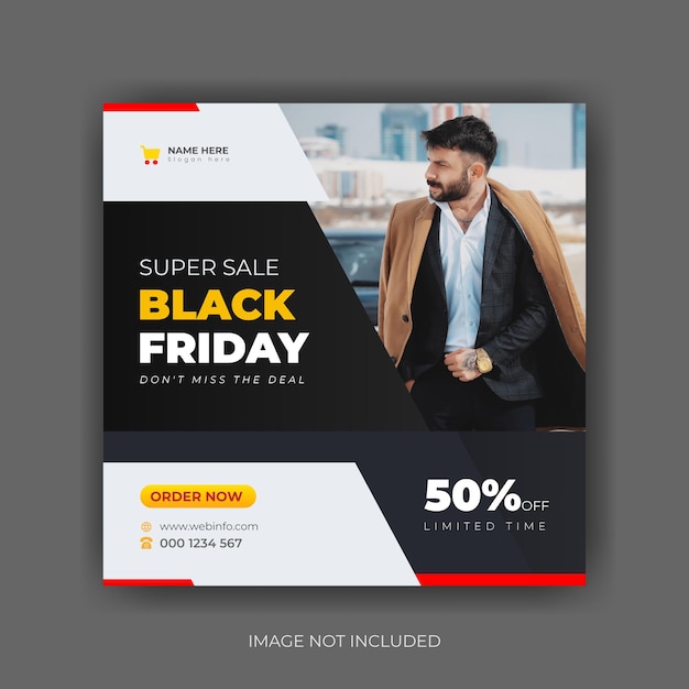 Black Friday sale banner or square flyer for social media post template Premium vector