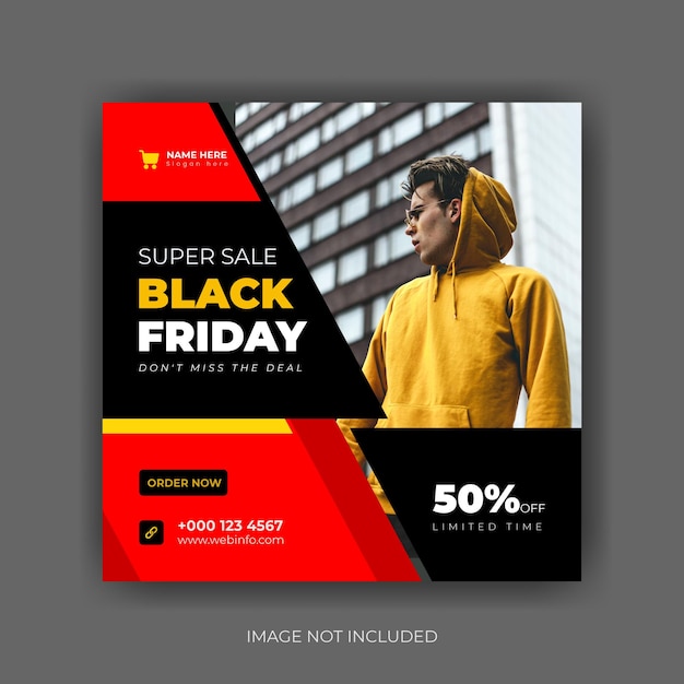 Black Friday sale banner or square flyer for social media post template Premium vector