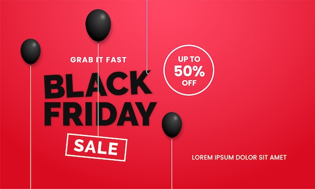 Vector black friday sale banner template with balloons