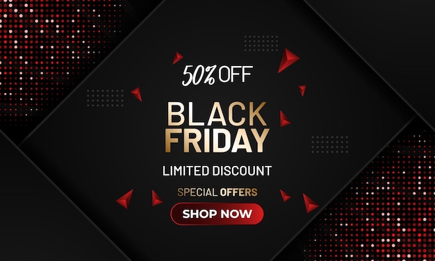 black friday sale banner template with luxury dots golden text effect background