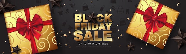 Black friday sale banner template with present box.background.