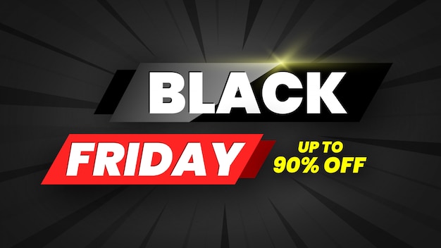 Black friday sale banner, up to 90% off.  illustration.