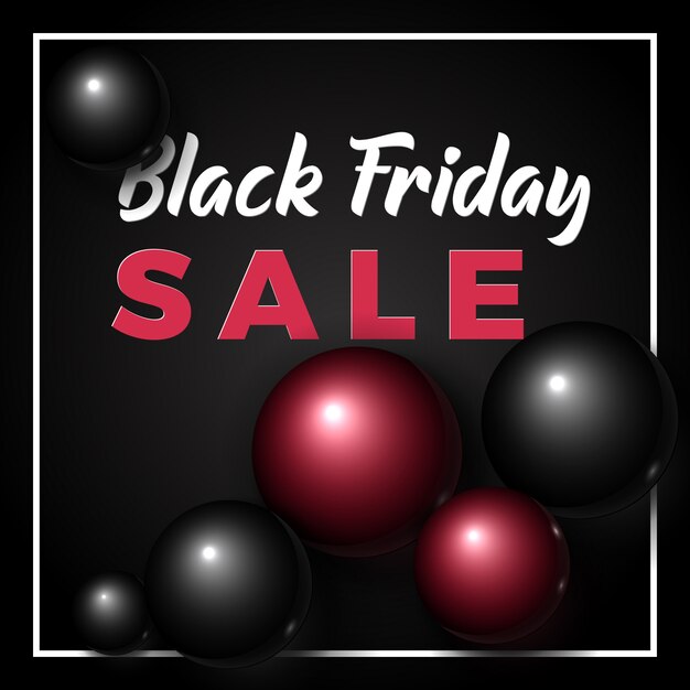 Vector black friday sale banner. volumetric and elegant black and red shiny bubbles or balls on black .