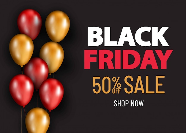 Black friday sale banner with  balloons. shopping offer banner