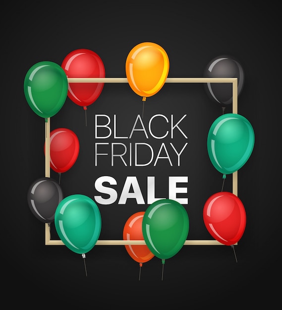 Vector black friday sale banner with balloons.