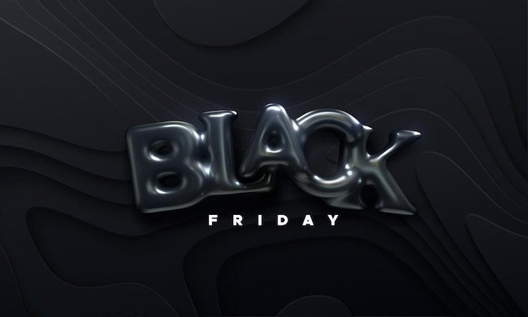 वेक्टर black friday sale banner with black rubber balloon letters sign on wavy paper cut background