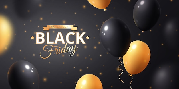 Black friday sale banner with black and yellow balloons