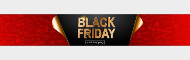 Banner di vendita del black friday con angoli di carta arricciati