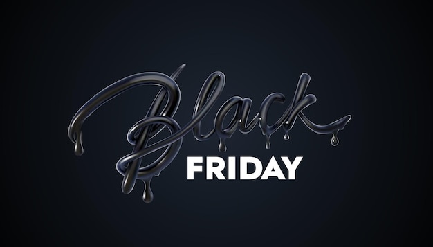 Vettore banner di vendita del black friday con scritta 3d gocciolata segno nero