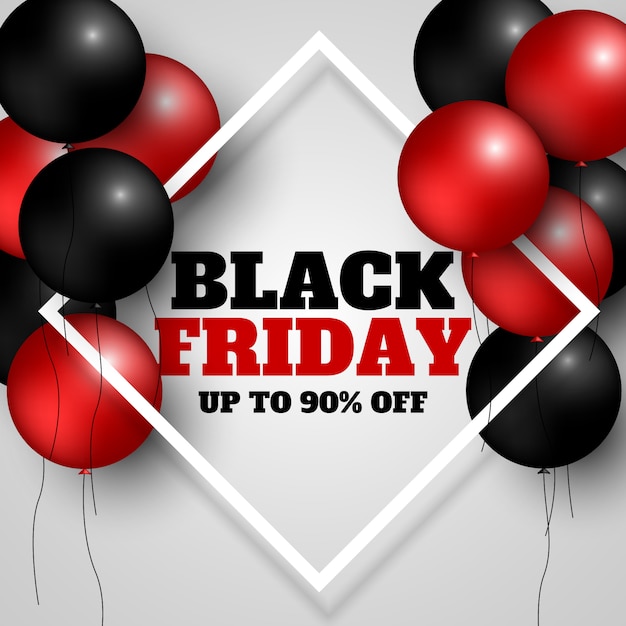 Black friday sale banner with frame and balloons.