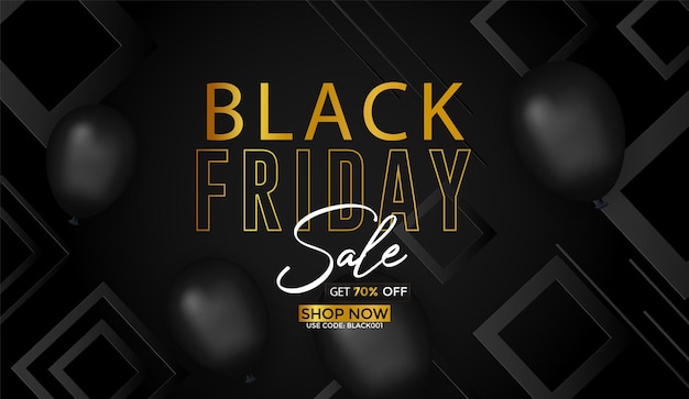 Black Friday Sale Banner With Gifts And Balloons