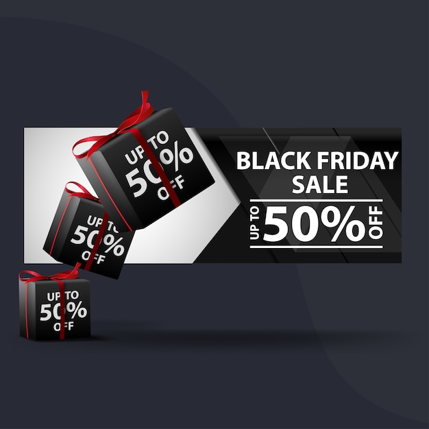 Vettore vendita del black friday. banner con regali