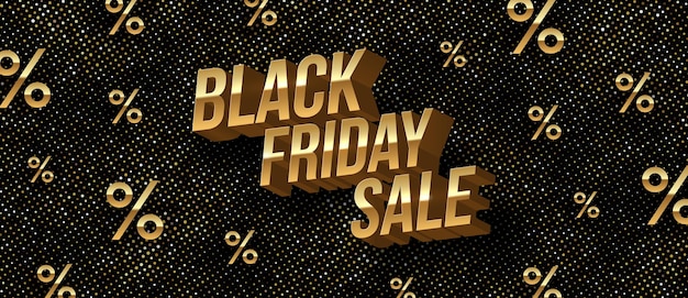 Vector black friday sale banner with golden metallic 3d letters.