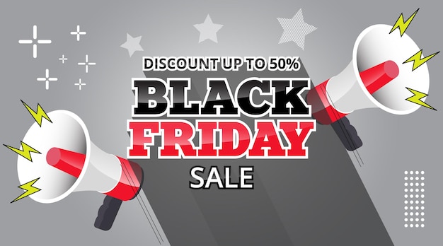 Banner di vendita del black friday con altoparlante e testo in ombra lunga