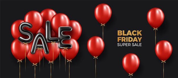 Black friday sale banner with red balloons