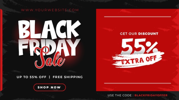 Black Friday Sale Banner with Red and Black Brush Background