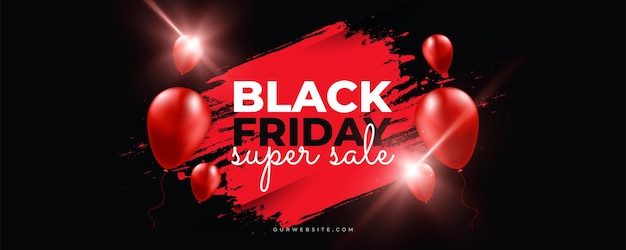 Black Friday Sale Banner with Red Helium Balloons on Brush Background Advertising and Promotion Banner Template Design for Black Friday Campaign