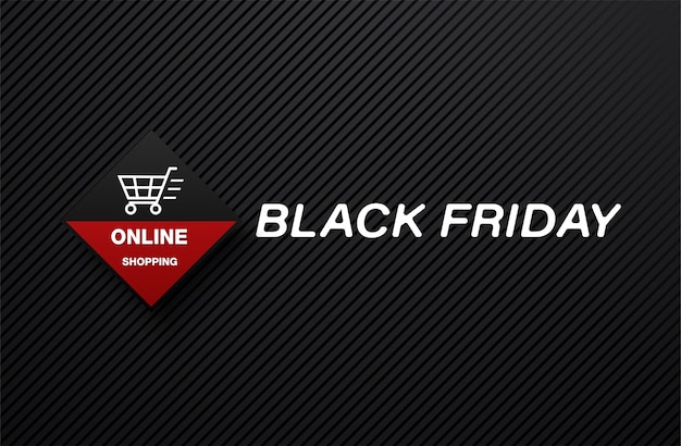 Black friday sale banner with red ribbon and white white text on texture background.