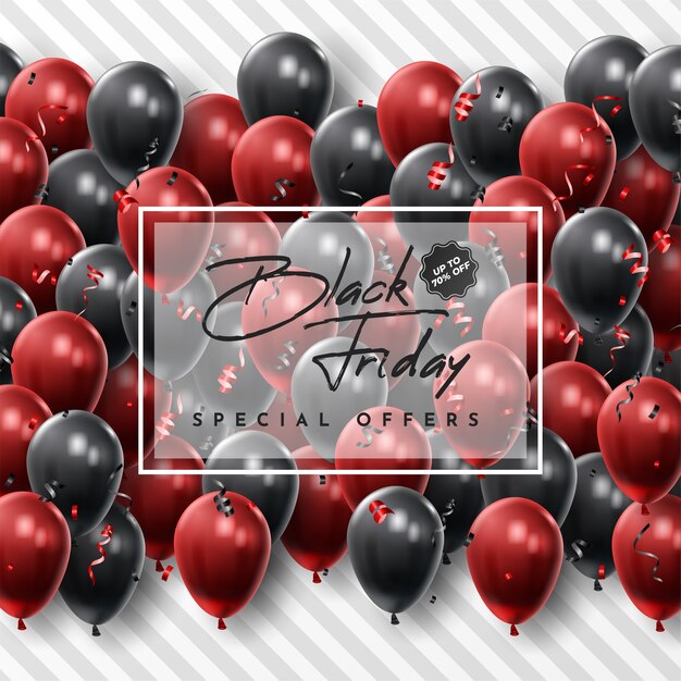 Black Friday Sale Banner with Shiny Balloons.