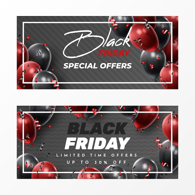 Black friday sale banner with shiny balloons.