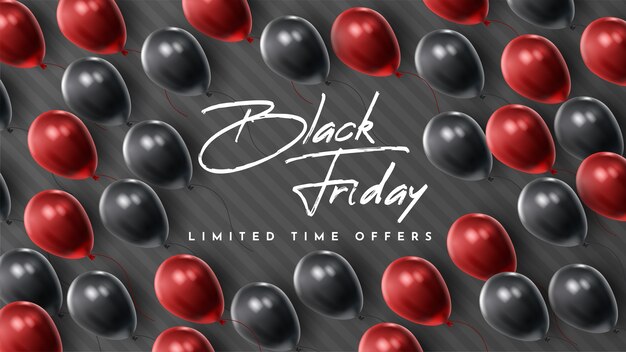 Vector black friday sale banner with shiny balloons.