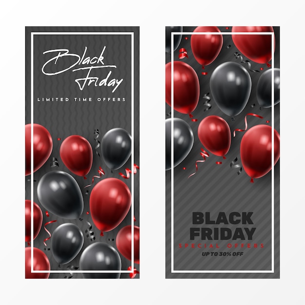 Black friday sale banner with shiny balloons.