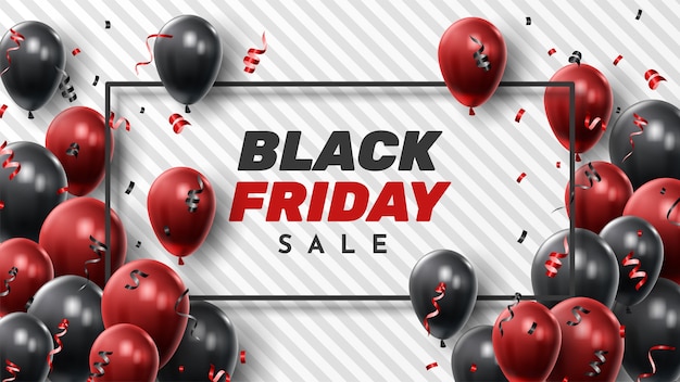 Black Friday Sale Banner with Shiny Balloons.
