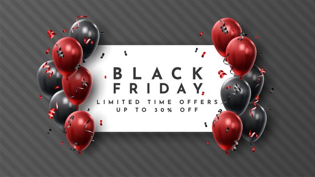 Black Friday Sale Banner with Shiny Balloons.