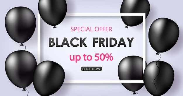 Vector black friday sale banner with shiny balloons