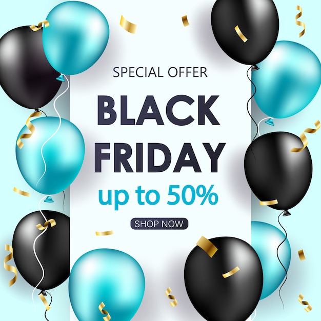 Black Friday Sale banner with shiny balloons