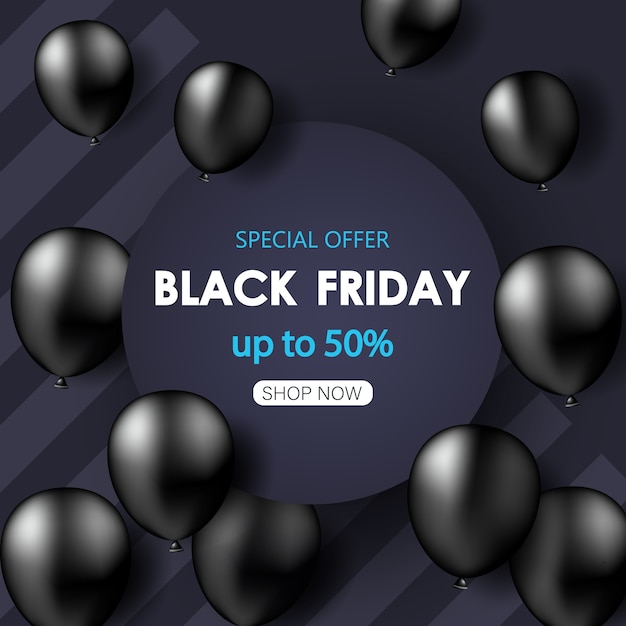 Black friday sale banner with shiny balloons