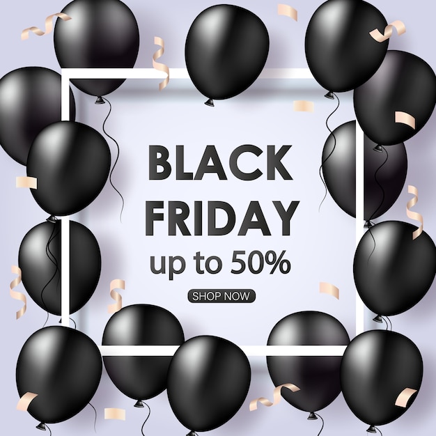 Black friday sale banner with shiny balloons