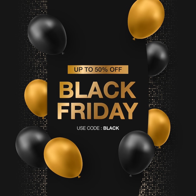 Black friday sale banner with shiny balloons